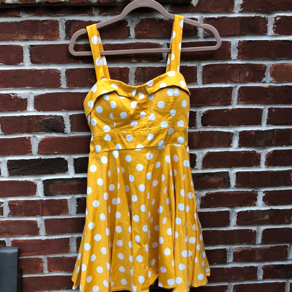 Yellow and white polka dot dress
